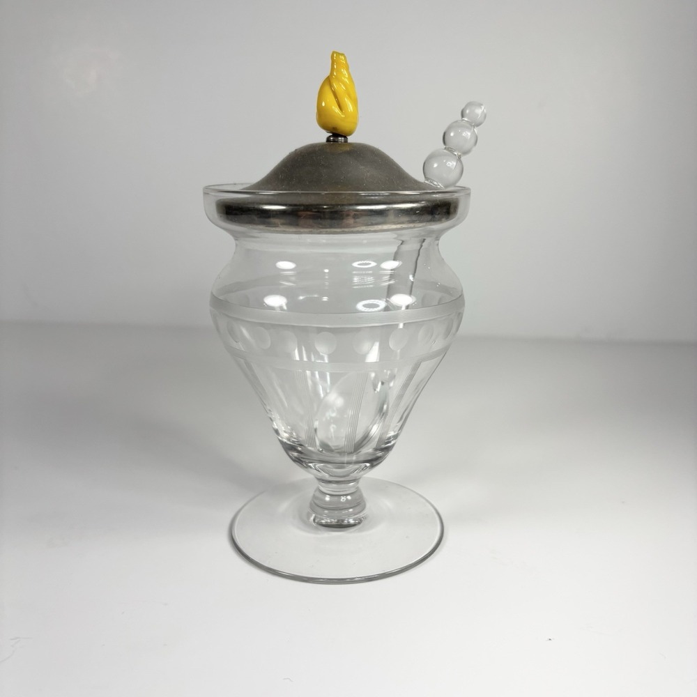 Cambridge Clear Glass Roseml Marmalade Jar with Silver Lid Glass Spoon